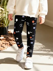 Girls Halloween Printed Leggings Cotton Blend Ghost Pumpkin Cartoon Pattern Elastic Waist Kids Toddler Casual Long Trousers