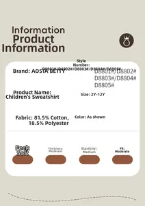 Size guide for children's sweatshirt showing cotton fabric blend and fit parameters