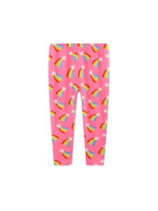Leggings roses pour filles avec imprimé arc-en-ciel et étoiles et taille élastiquée
