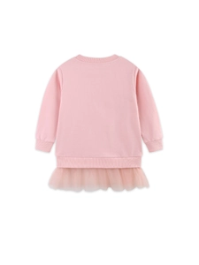 Pink girls long sleeve sweatshirt dress with mesh tutu hem and soft cotton fabric