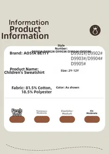 Size chart and fabric details for kids' cotton hooded sweatshirt featuring soft material