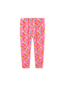 Leggings roses pour fillettes avec imprimés arc-en-ciel et étoiles sur fond blanc pur
