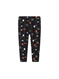 Girls black Halloween leggings with cute pumpkin and ghost prints on stretchy cotton fabric