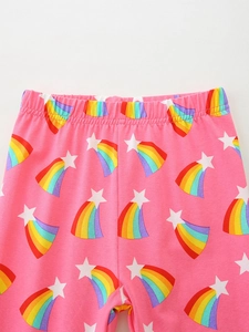 Leggings roses pour fillettes avec imprimés arc-en-ciel et étoiles et taille élastique