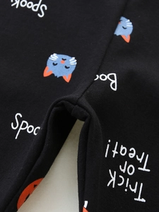 Girl's black leggings with cute Halloween pumpkin and cat prints for toddlers