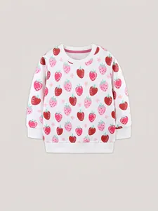 Sweatshirt blanc pour filles avec motif fraises et col rond confortable en maille