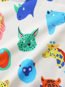 Soft white cotton kids sweatshirt featuring colorful cartoon animal illustrations