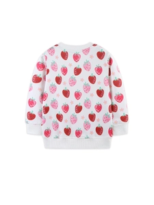 Sweatshirt pour filles à imprimé fraises avec motifs floraux roses et col rond côtelé