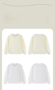 Front and back views of kids solid color crewneck sweatshirts in cream and white
