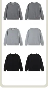 Detailed front and back views of solid color crewneck sweatshirts in grey and black