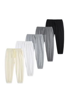 Five-pack of kids cotton sweatpants with drawstring waist and ribbed cuffs in multi-colors