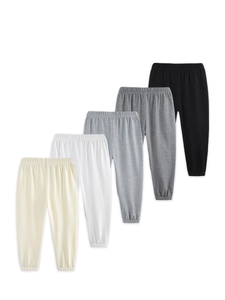 Five-pack of children's cotton sweatpants in classic colors with elastic waist and cuffs