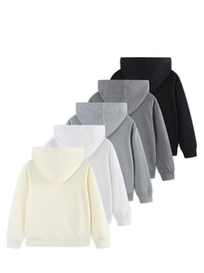 Kids hooded sweatshirts set in beige, white, grey, and black cotton blend knit fabric
