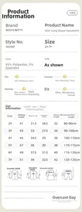Size chart for girls' strawberry sweatshirt showing dimensions and fabric details
