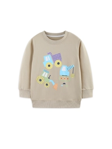 Sudadera de Manga Larga 100% Algodón para Niños Estampado de Vehículo de Construcción Cuello Redondo Jersey de Otoño
