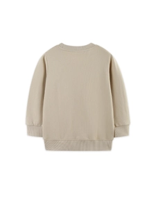 Sudadera beige clásica para niño con cuello redondo y puños acanalados, vista trasera
