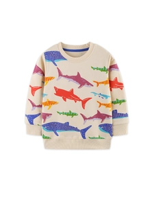 Boys Casual Shark Print Hoodie Long Sleeve Round Neck Cotton Pullover For Kids Toddler Autumn Fashion Sweatshirt