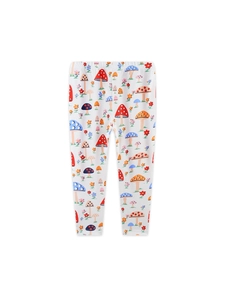 Leggings bianchi per bambine con stampe di funghi colorati e vita elastica