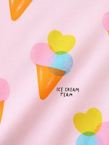 Pink cotton sweatshirt for girls featuring colorful Ice Cream Team print pattern