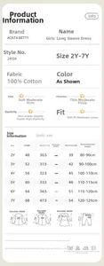Detailed size guide and garment measurements for girls denim princess dress