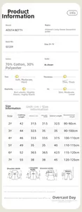 Size guide for children's cotton zip hoodie featuring measurements for ages 2Y to 7Y
