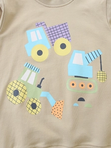 Sudadera caqui de algodón para niño con coloridos estampados de camiones de construcción