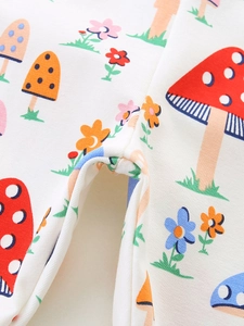 Leggings bianchi in cotone per bambine con stampe colorate di funghi e fiori