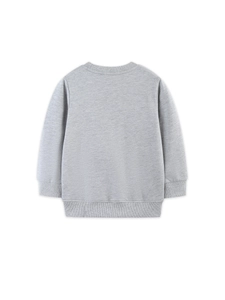 Girl's light grey long sleeve sweatshirt with ribbed cuffs and flower patch back view