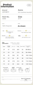 Detailed size guide and material specs for strawberry print girls sweatshirt, sizes 2Y-7Y