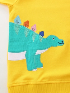 Yellow kids sweatshirt with premium green dinosaur applique and detailed embroidery work