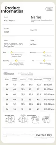 Size chart for girls' unicorn hoodie with length, bust, and sleeve measurements