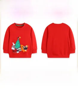 Vues avant et arrière d'un sweat de Noël rouge pour fille avec broderies d'animaux