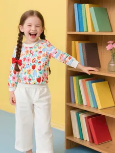 Girls Fall Casual Long Sleeve Sweatshirt Strawberry Floral Printed Round Neck Pullover Top For Kids Soft Comfortable Clothing