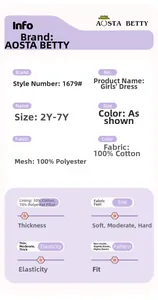 Detailed fabric specifications and size chart for the girls' mesh tulle princess dress