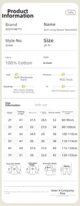 Size chart for girls cotton sweatshirt showing detailed measurements from 2Y to 7Y