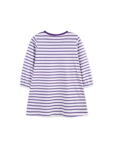 Gestreiftes Mädchen Langarmkleid in Lila und Weiß mit Rundhalsausschnitt für Kinder