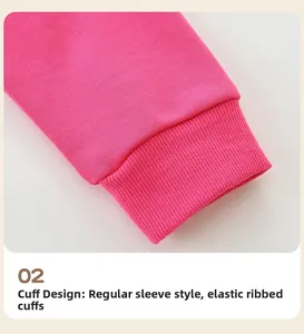 Detail of rose pink elastic ribbed cuffs on high-quality girls' autumn hoodies
