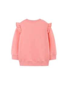 Rosa Mädchen-Sweatshirt aus Baumwolle mit Rüschenschultern und Rippbündchen, Rückansicht