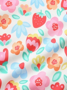 Girls' cotton sweatshirt with vibrant strawberry and floral print on white fabric