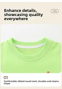Detail of soft light green ribbed crew neck with reinforced inner white tape for kids