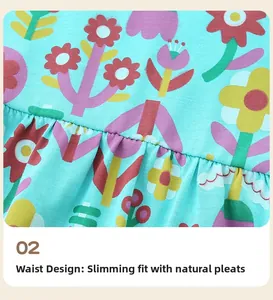 Gros plan détaillé de la taille plissée sur robe de fille à motifs floraux