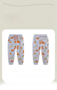 Detail view of grey toddler joggers with all-over dinosaur print and orange drawstring