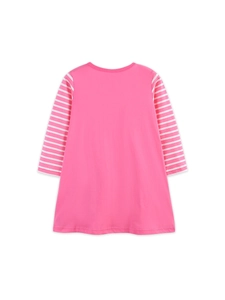 Abito da bambina rosa e bianco a maniche lunghe in cotone morbido, vista posteriore
