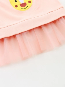 Sweat de Noël rose pour filles avec broderie lion mignonne et ourlet tutu en tulle