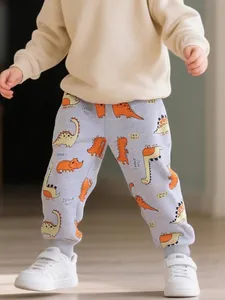 Boys Casual Jogger Pants Cartoon Dinosaur Printed Cotton Trousers For Toddler Kids Elastic Waist Sweatpants Fall Bottoms
