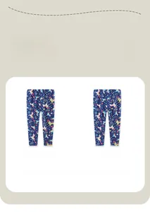 Vue avant et arrière du legging fille bleu marine avec licorne et étoiles