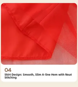 Détail de l'ourlet de robe de Noël rouge avec mesh multicouche et coutures soignées