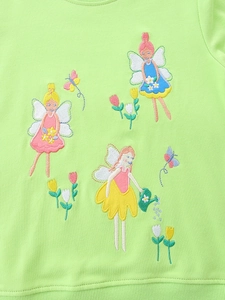 Girls' light green autumn sweatshirt with delicate flower fairy embroidery detail