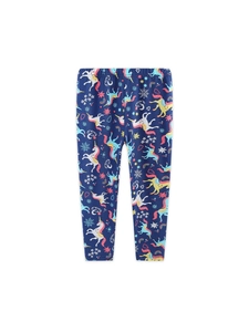 Leggings bleus pour filles avec motifs de licornes en coton mélangé extensible