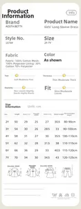 Detailed size chart for girls tulle mesh dress with cotton lining and washing instructions